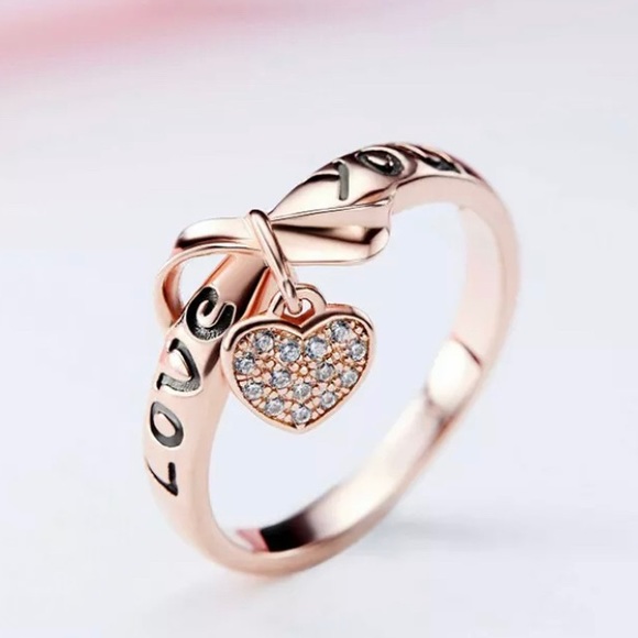 NEW! DIANTY ROSE GOLD “LOVE YOU”💗HEART CHARM RING - Picture 4 of 9